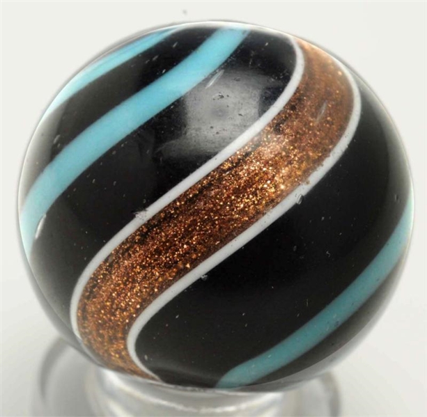 BLACK OPAQUE LUTZ MARBLE WITH BABY BLUE LINES.    