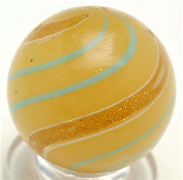 CUSTARD OPAQUE BANDED LUTZ MARBLE.                