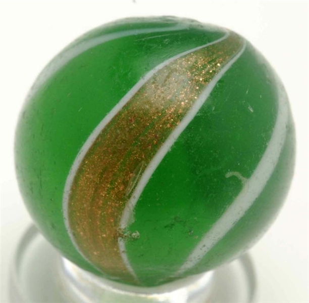 OPALESCENT GREEN BANDED LUTZ MARBLE.              