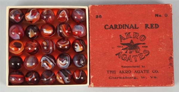 AKRO AGATE NO. 0 BOX SET OF CARDINAL RED MARBLES. 
