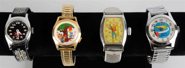 LOT OF 4: CHARACTER & SPACE THEMED WRIST WATCHES. 
