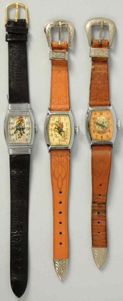 LOT OF 3: COWBOY CHARACTER WRIST WATCHES.         