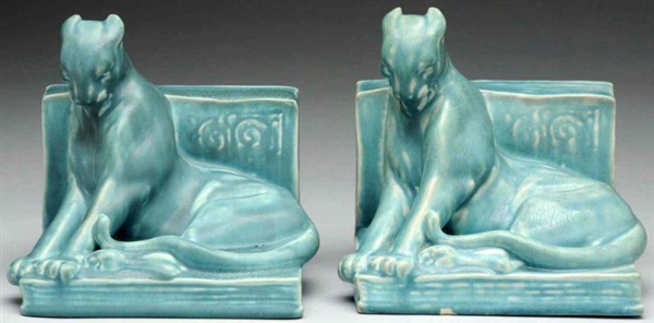 PAIR OF ROOKWOOD PANTHER BOOKENDS.                