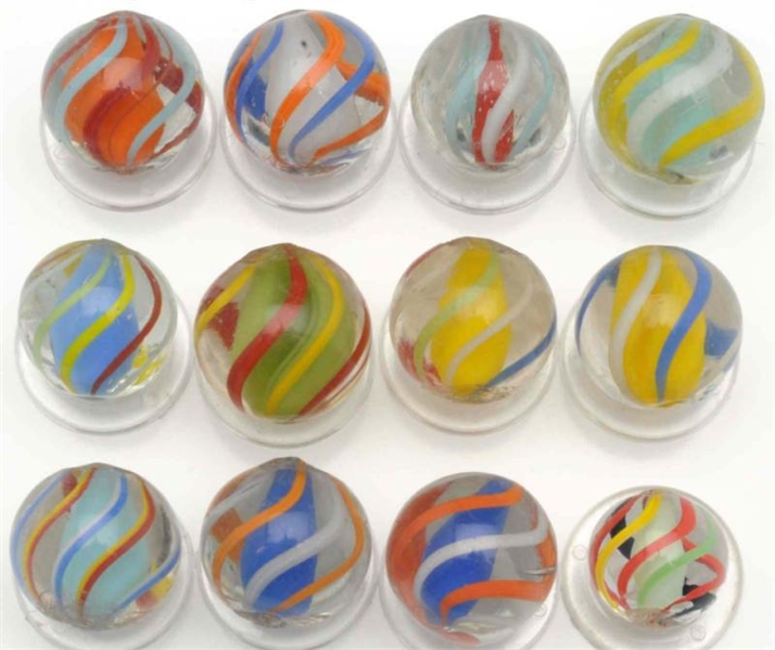 LOT OF 12: ENGLISH STYLE SOLID CORE SWIRL MARBLES 