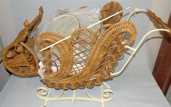 WICKER BABY CARRIAGE.                             