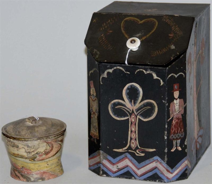 TWO PIECES OF PAINTED DECORATIVE TOLL WARE TIN.   