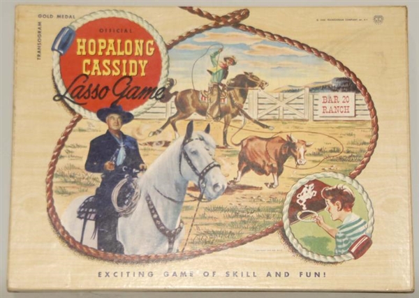 VINTAGE HOPALONG CASSIDY LASSO GAME IN BOX.       