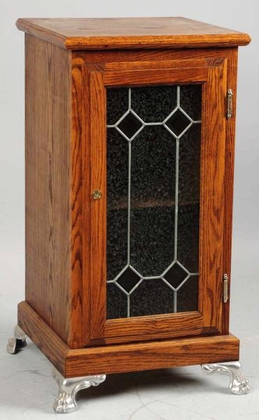 WOODEN LEADED GLASS SLOT MACHINE STAND.           