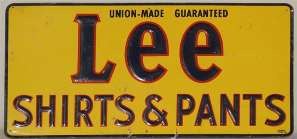 EMBOSSED LEE CLOTHING TIN ADVERTISING SIGN.       