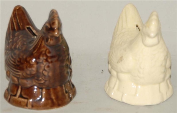 LOT OF 2: POTTERY ROOSTER STILL BANKS.            