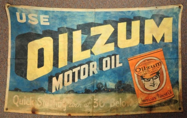 1930S-1940S OILZUM CLOTH BANNER.                  