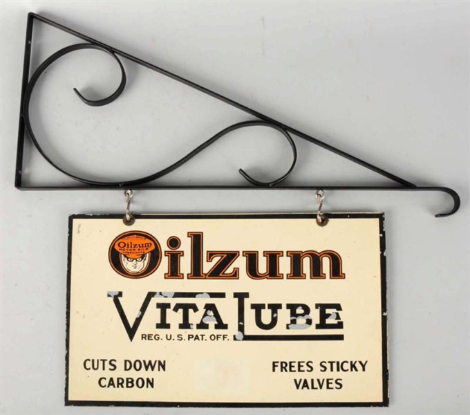 1930S-1940S OILZUM VITALUBE HANGING SIGN.         