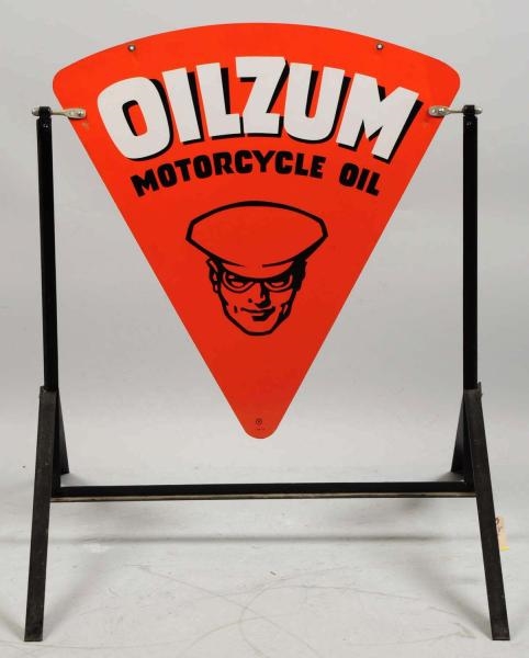 OILZUM MOTORCYCLE OIL 2-SIDED SIDEWALK SIGN.      