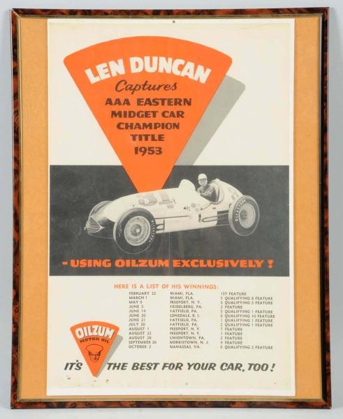 1953 OILZUM & LEN DUNCAN RACING POSTER.           