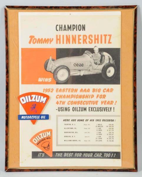 1952 OILZUM AND HINNERSHITZ RACING POSTER.        