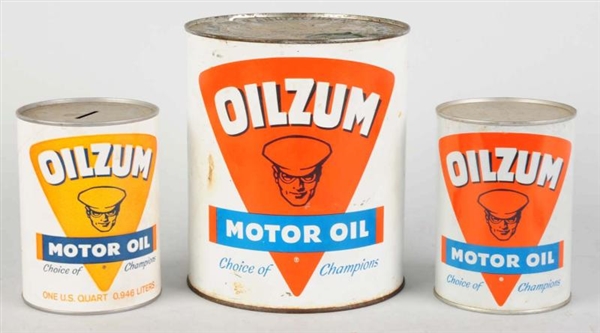 LOT OF 3: OILZUM MOTOR OIL CANS.                  