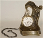 BRONZE FIGURAL LADY POCKET WATCH HOLDER AND WATCH 