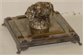 SILVER PLATED FIGURAL DOG HEAD INKWELL.           