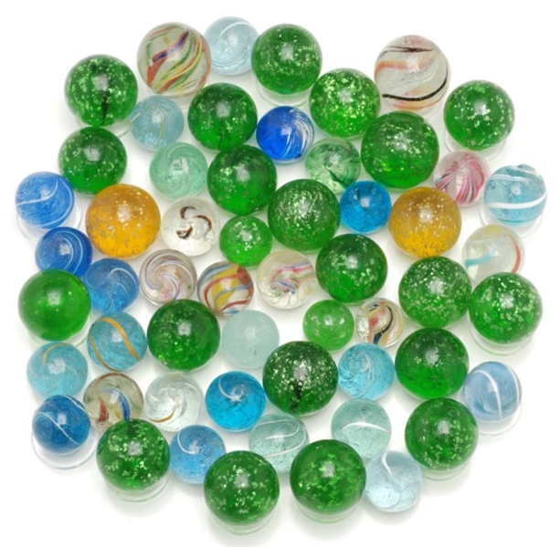 LOT OF 56: ASSORTED HANDMADE MARBLES.             