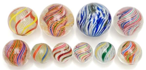 LOT OF 10: VARIOUS HANDMADE MARBLES.              