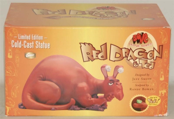 BONEVILLE RED DRAGON & TED STATUE IN BOX.         