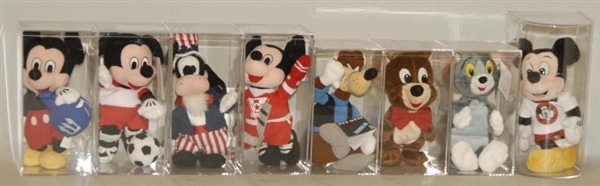LOT OF 8: DISNEY PLUSH CHARACTERS IN CASES.       
