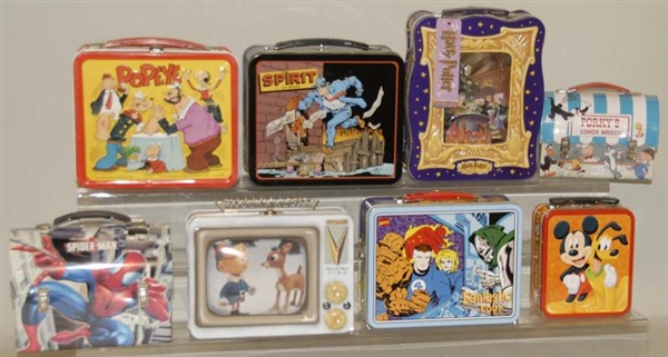LOT OF 8: TIN CHARACTER MODERN LUNCHBOXES.        
