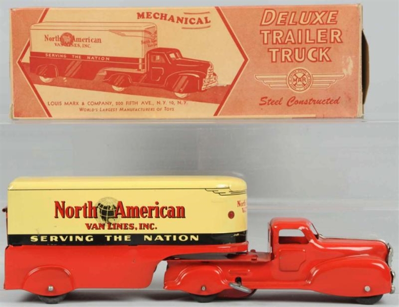 TIN LITHO MARX WIND-UP NORTH AMERICAN TRAILER TOY 