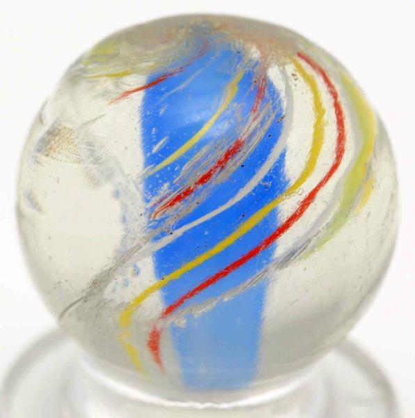 END-OF-CANE BLUE SOLID CORE SWIRL MARBLE.         