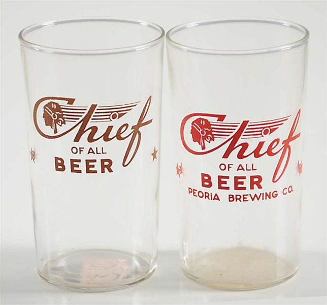 LOT OF 2: CHIEF BEER GLASSES.                     