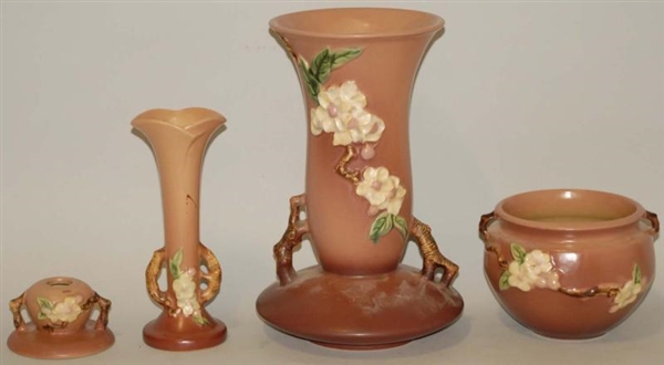 LOT OF 4: APPLE BLOSSOM ROSEVILLE PIECES.         