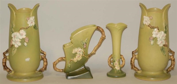 LOT OF 4: GREEN APPLE BLOSSOM ROSEVILLE PIECES.   