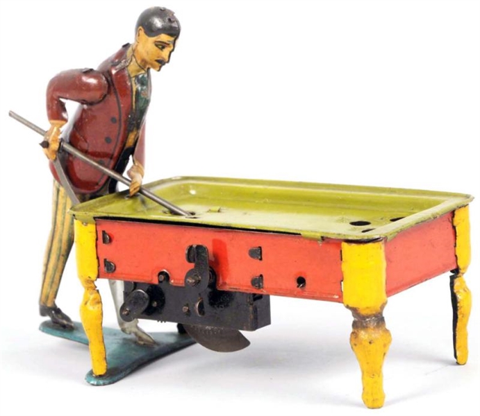 TIN LITHO WIND-UP POOL PLAYER TOY.                