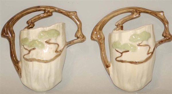 PAIR OF WHITE MING TREE ROSEVILLE WALL POCKETS.   