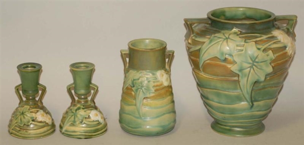 LOT OF 4: GREEN TREE BARK ROSEVILLE PIECES.       