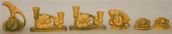 LOT OF 6: YELLOW PEONY ROSEVILLE PIECES.          
