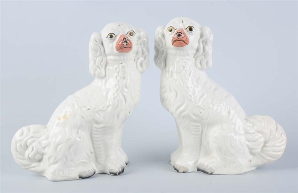 LOT OF 2: WHITE SPANIEL STAFFORDSHIRE FIGURES.    