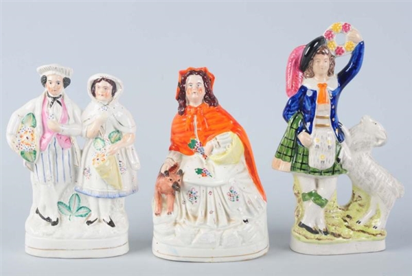 LOT OF 3: 1850S STAFFORDSHIRE FIGURINES.         