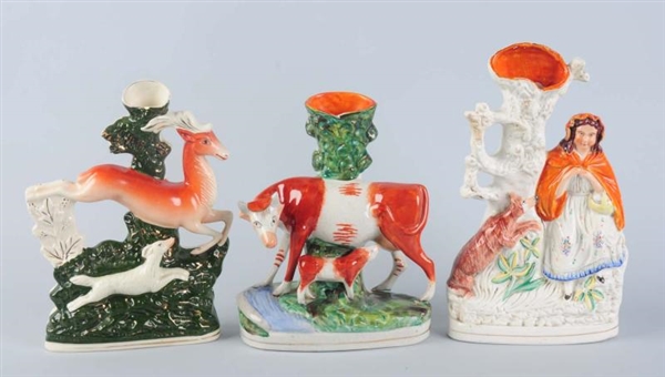 LOT OF 3: STAFFORDSHIRE SPILL VASE FIGURINES.     