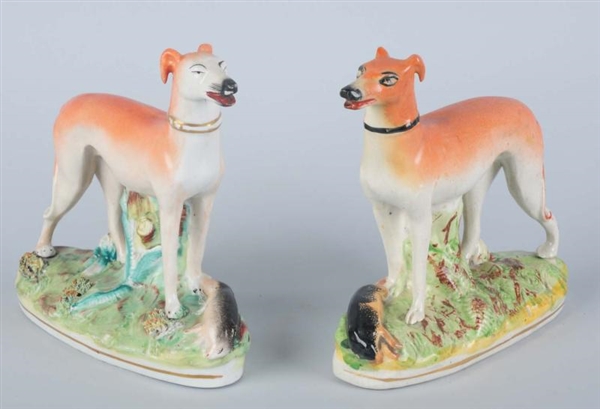 LOT OF 2: 1850S STAFFORDSHIRE WHIPPET FIGURES.   