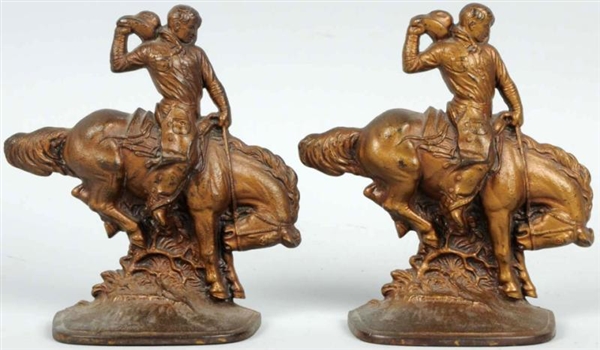 COWBOY ON BUCKING BRONCO BOOKENDS.                