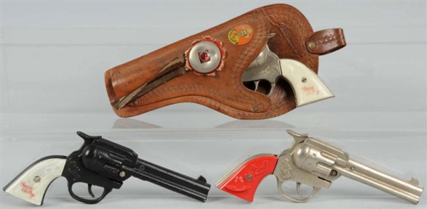 LOT OF 3: GENE AUTRY CAP GUNS WITH 1 HOLSTER.     
