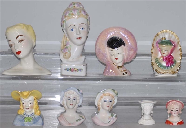 LOT OF 9: ASSORTED HEAD VASES.                    