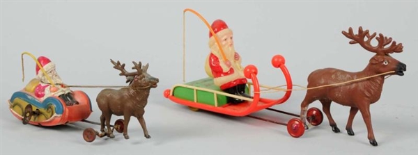 LOT OF 2: CELLULOID SANTA CLAUS & REINDEER TOYS.  