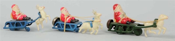 LOT OF 3: CELLULOID SANTA CLAUS TOYS.             