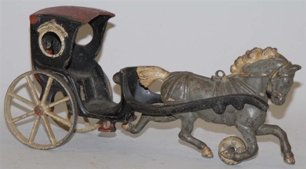 AMERICAN MADE CAST IRON HORSE DRAWN CAB TOY.      