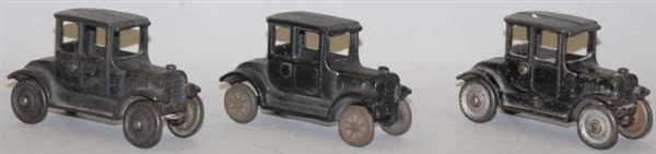 LOT OF 3: CAST IRON SMALL AMERICAN TOY CARS.      