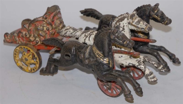 CAST IRON ROMAN CHARIOT HORSE-DRAWN CART.         