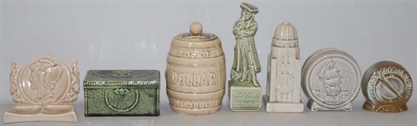 LOT OF 7: POTTERY BANKS.                          