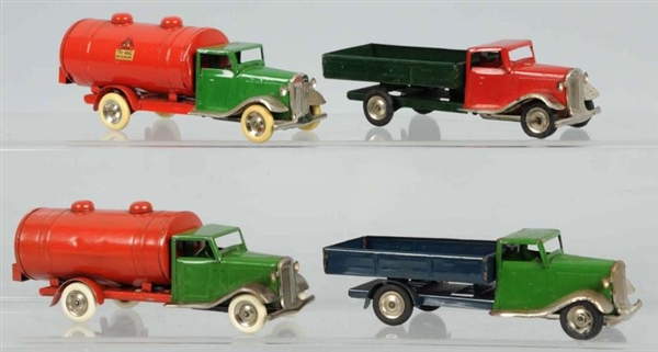 LOT OF 4: TIN WIND-UP MINIC TRUCK TOYS.           